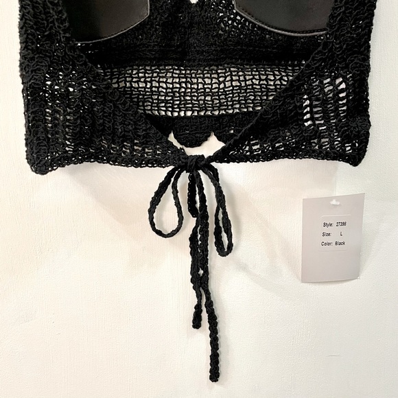 Boho Style Crochet Halter Top Bralette Black - Picture 5 of 13